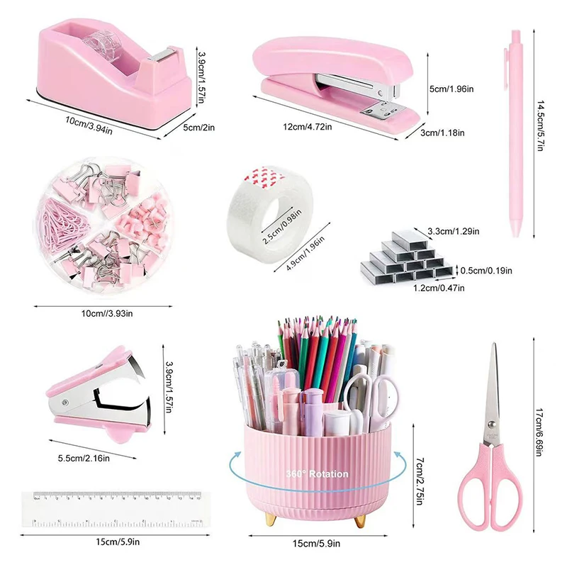 Desktop Office Stationery Set Stapler Tape Holder Scissors Nail Remover Stationery 1 Set