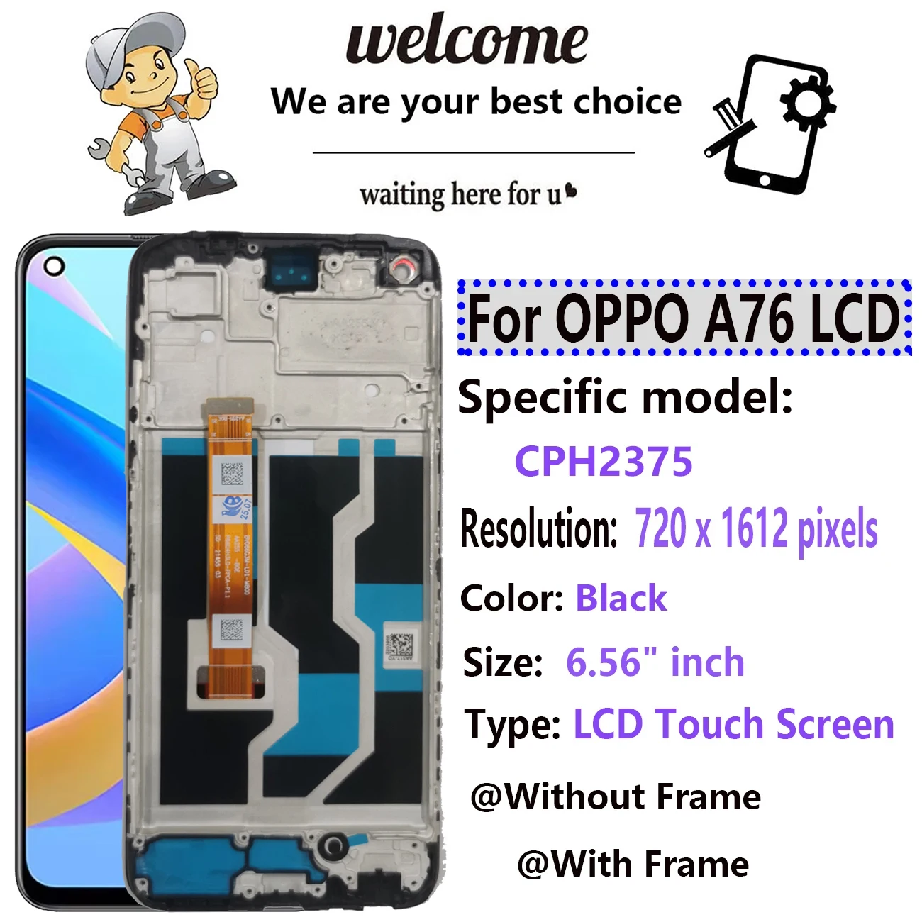 Kit écran Complet Pour Oppo A76 (CPH2375) Noir - LCD + Vitre Tactile + Outils - Neuf