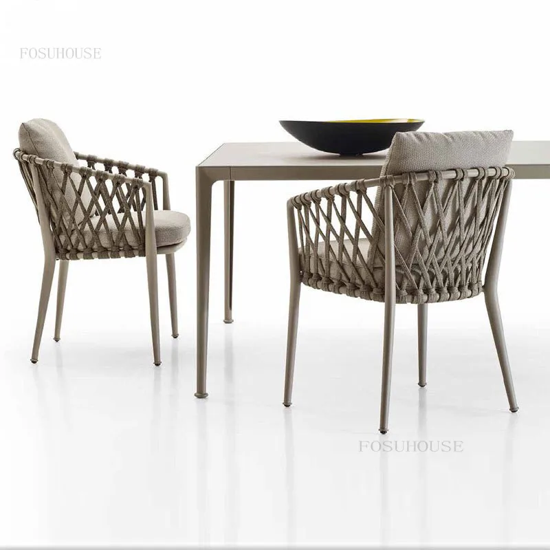 

Modern Outdoor Beach Chairs Simple Leisure Balcony Courtyard Backrest Chair Nordic Rope Braided Armchair Furniture Beach Chair