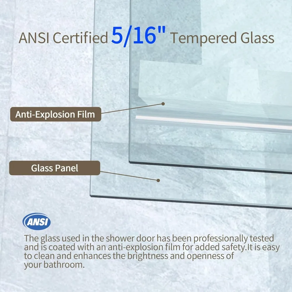 Shower Door 56-60" W X 76" H Frameless Shower Door,Sliding Door with 5/16"(8mm) Clear Tempered Glass