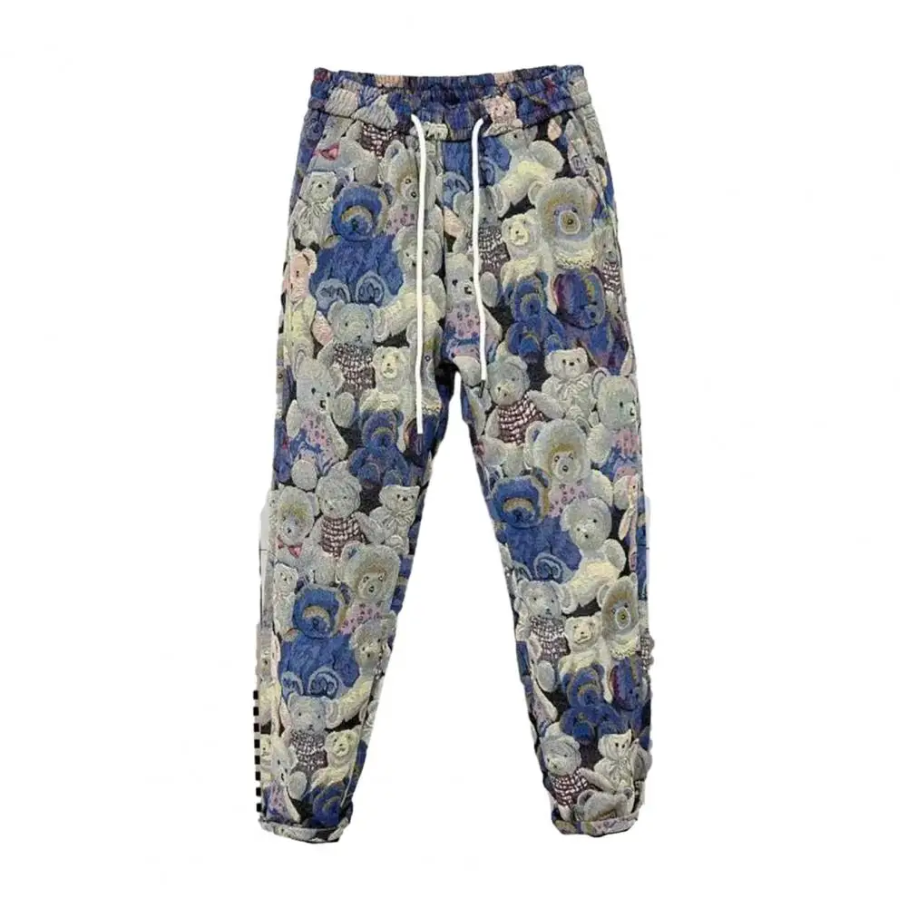 

Harem Pants with Leg-binding Design Men's Bear Print Casual Harem Pants Elastic Waist Loose Fit Streetwear Long Pants for Autumn