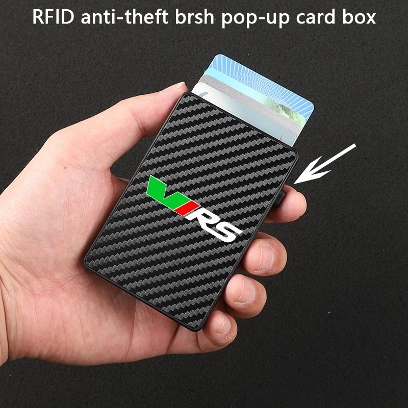 

For Skoda VRS Octavia FABIA KAMIQ KAROQ KODIAQ RAPID SUPERB Car Car Anti-theft Carbon Fiber Bank Credit Pop Up ID Card Holder