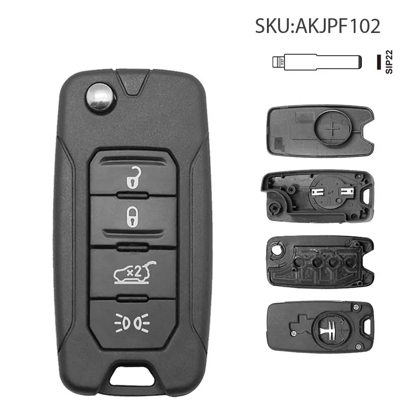 Car Key Shell Key Shell 2/3/4 Buttons Remote Flip Key Shell Remote Car Key Shell SIP22 Blade AKJPF For Jeep Renegade Compass Patriot Liberty