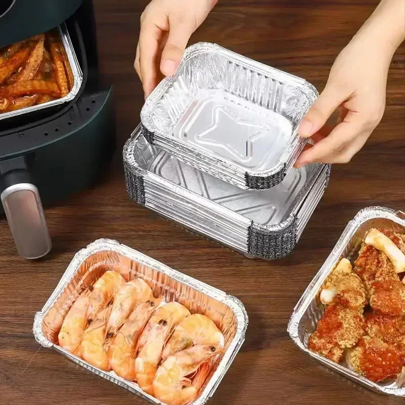10pcs Rectangular Tinfoil Tray BBQ Special Thickened Bowl Takeaway Baking Disposable Aluminum Foil Packaging Box Kitchen Tools aluminum foil trays
