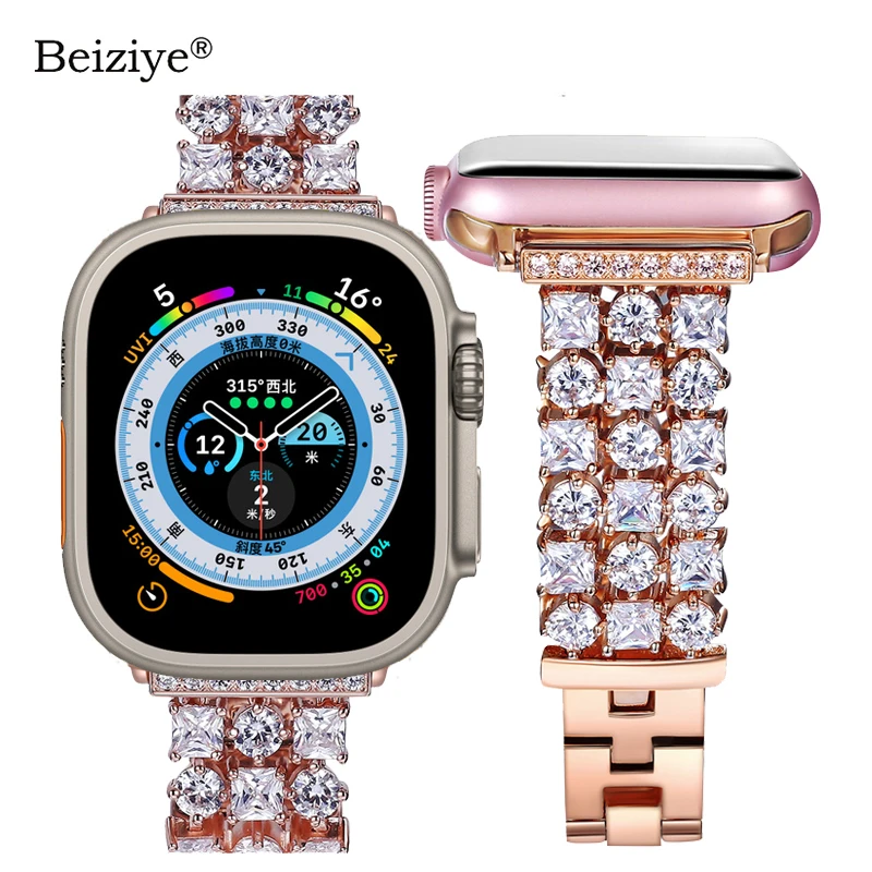 

Женский Алмазный ремешок для Apple Watch Ultra 2 49 мм 9 8 45 мм 6 SE 5 41 мм 40/44 мм роскошный сменный Браслет для iWatch Series Band