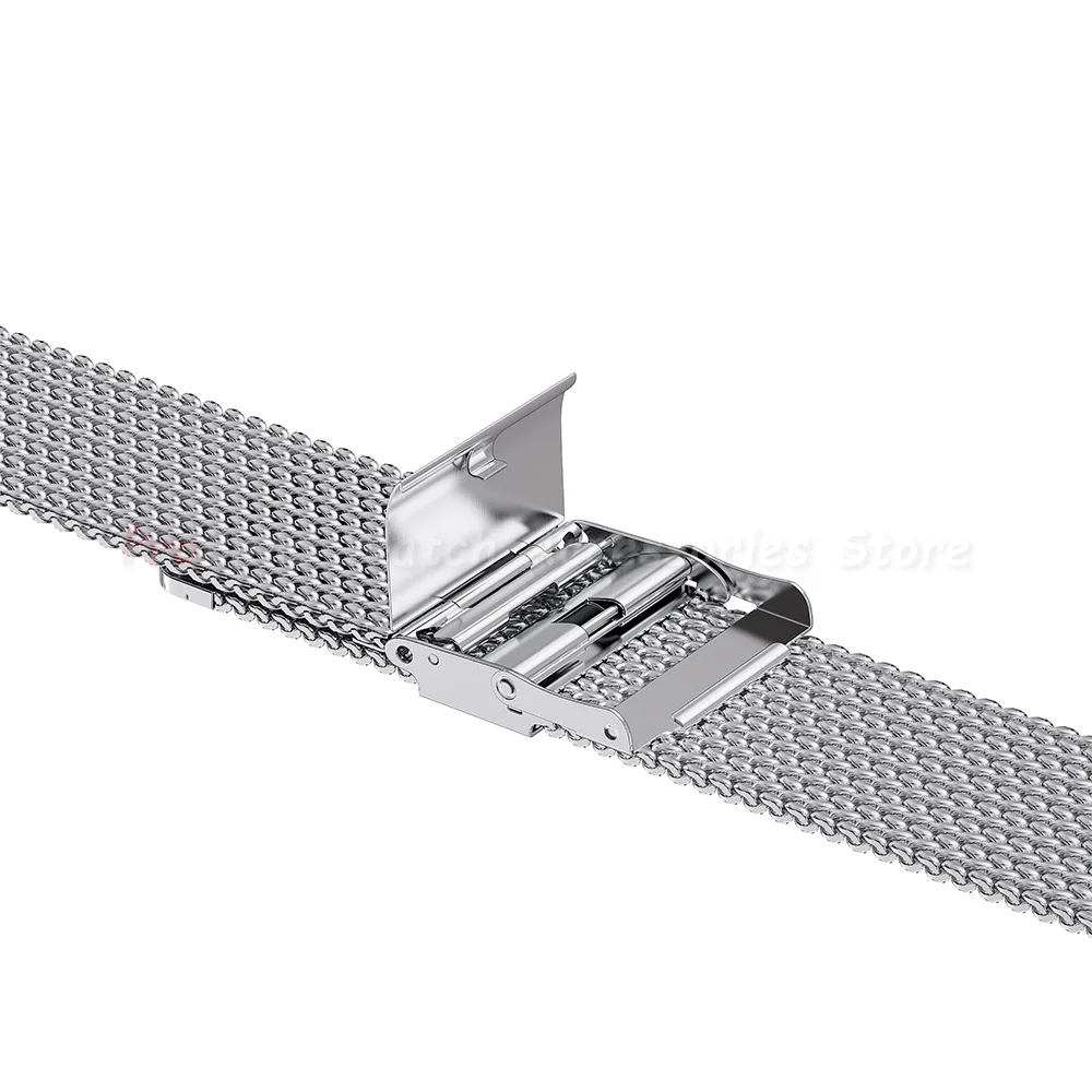 Mesh Milanese Loop Stainless Steel Watch Band with Double Press Folding Buckle
