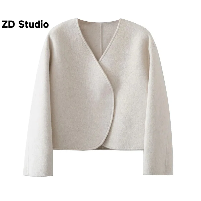 

[ZD Studio] 2023 Double-sided Cashmere Coat Women's Soft Glutinous Small Fragrant Coat Short Loose Small Winter Student