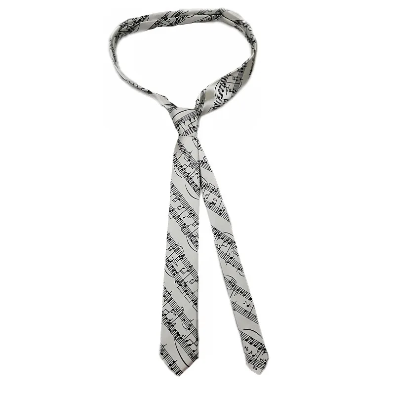 Classic Musical Notes Tie - Silky Narrow Necktie for Piano  Guitar Lovers