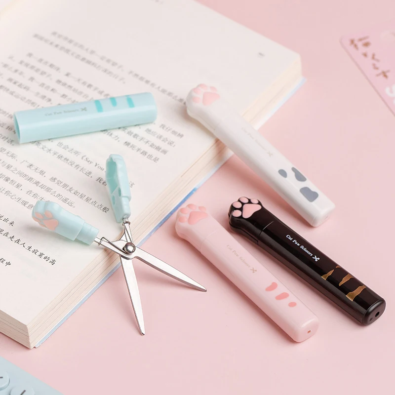 귀여운 다기능 스테인레스 스틸 손 가위, 미니 휴대용 카와이 고양이 발