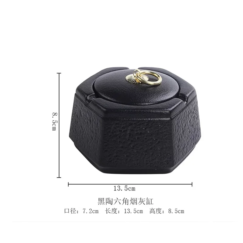 Black Ceramic Ashtray Vintage Home Living Room Tea Table Ceramic Ashtray with Lid Bar Office Decoration Supplies Ashtray