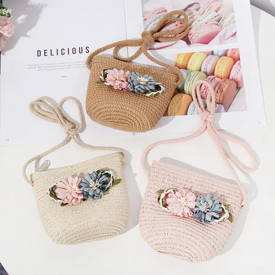Borsa In Paglia Per Bambine: Mini Tracolla Intrecciata A Mano, Formato 14x11x6 Cm, Beige, Per Spiaggia, Giochi O Accessorio Fotografico - 5