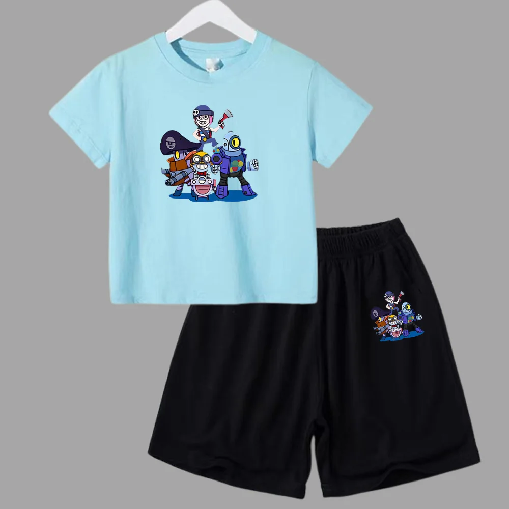 thumbnail image 1 of Conjunto de 2 piezas de camiseta y pantalones cortos informales para niños y adolescentes, de algodón, de manga corta, para verano, 1 of 5