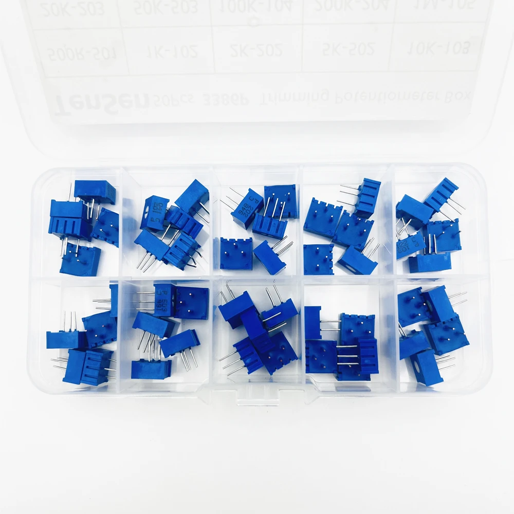 50Pcs/lot 3386P Multiturn Trimmer Potentiometer Kit High Precision 500R-1M Variable Resistor With Free Box electronic diy kit