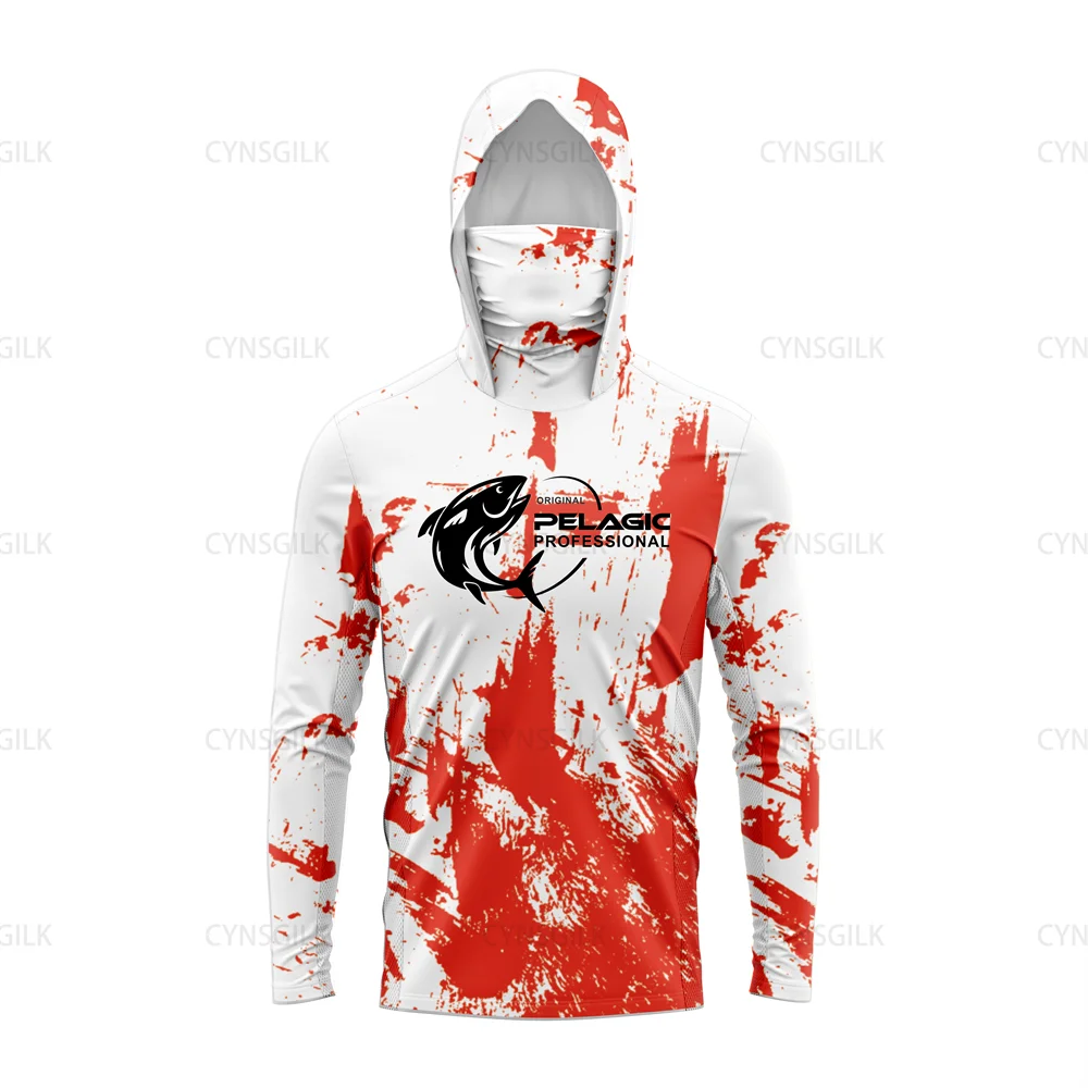 original pelagic professional Men Hood Fishing Shirt long sleeve fishing t shirt uv protection Fishing Apparel