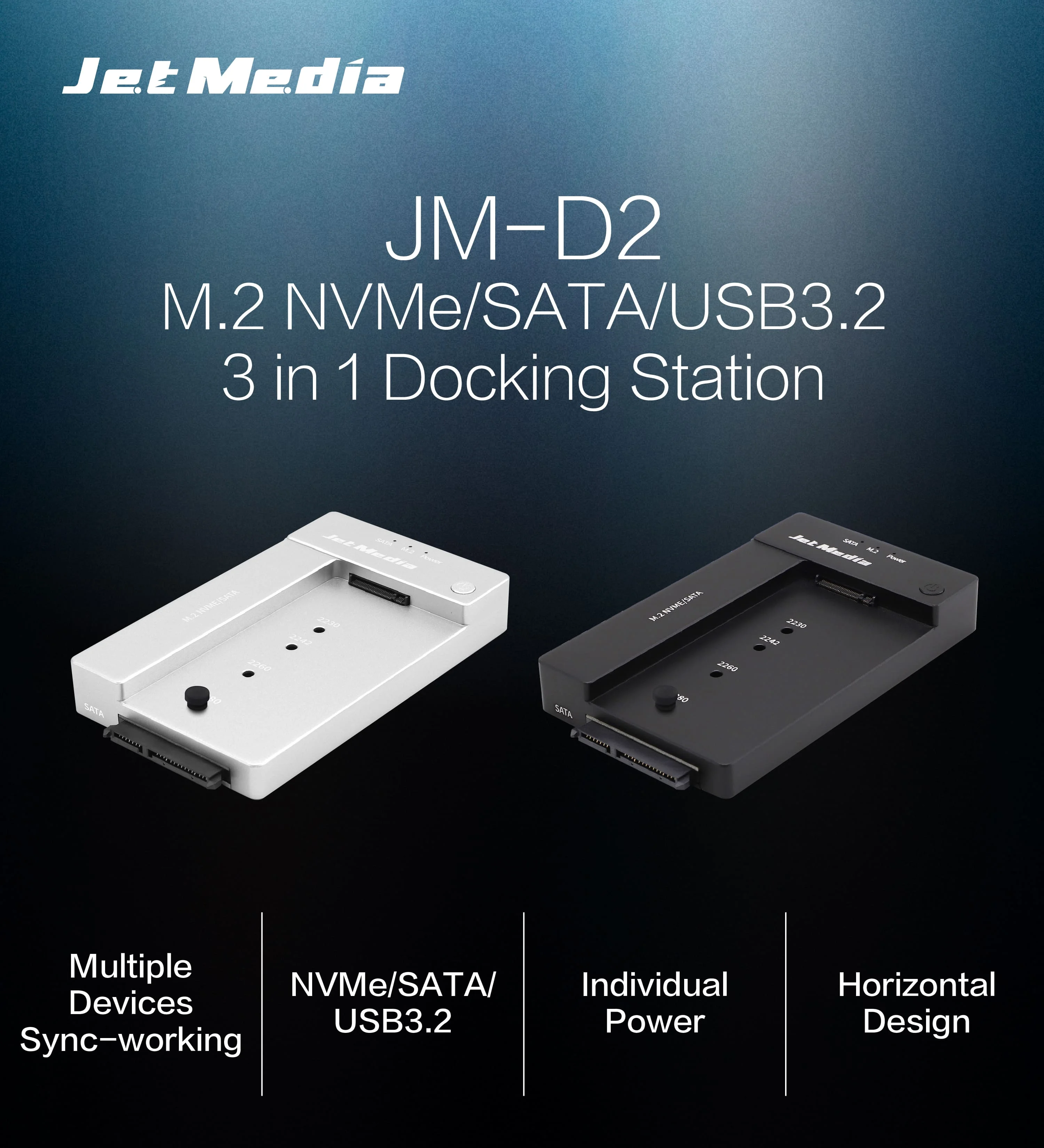 

JetMedia JM-D2 M.2 SSD Enclosure NVME+NGFF SSD USB3.1 Hub 2.5 3.5 inch M2 SATA docking station