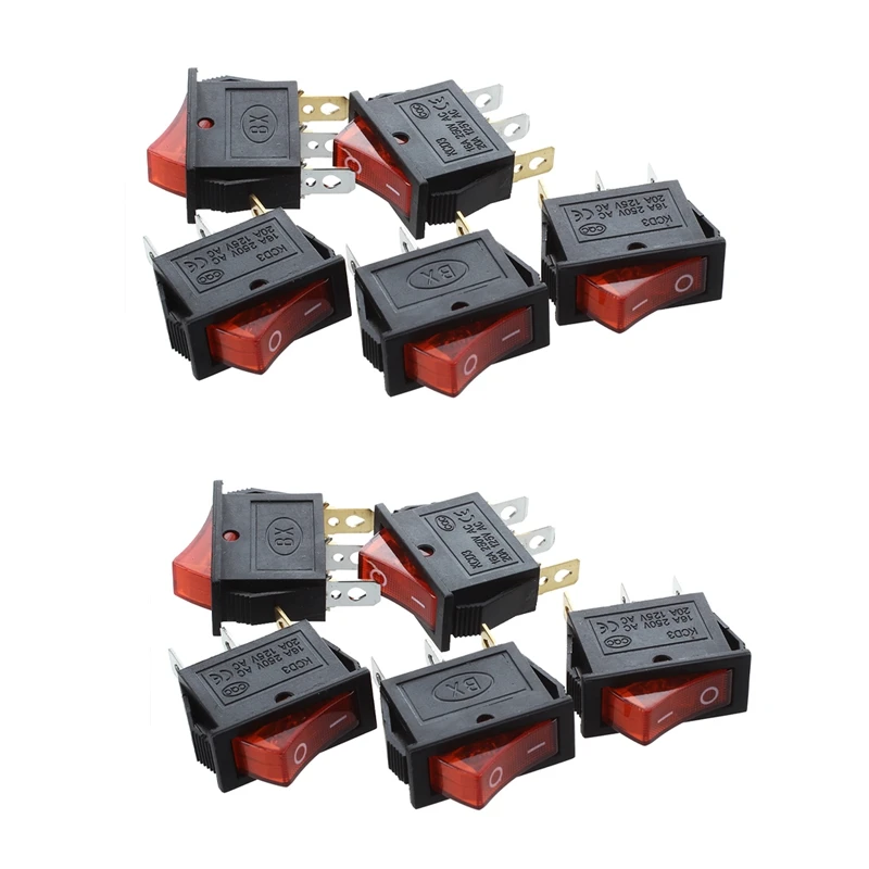 

AC 16A/250V 20A/125V Red Light Illuminated On Off SPST Boat Rocker Switch X 10 Pcs