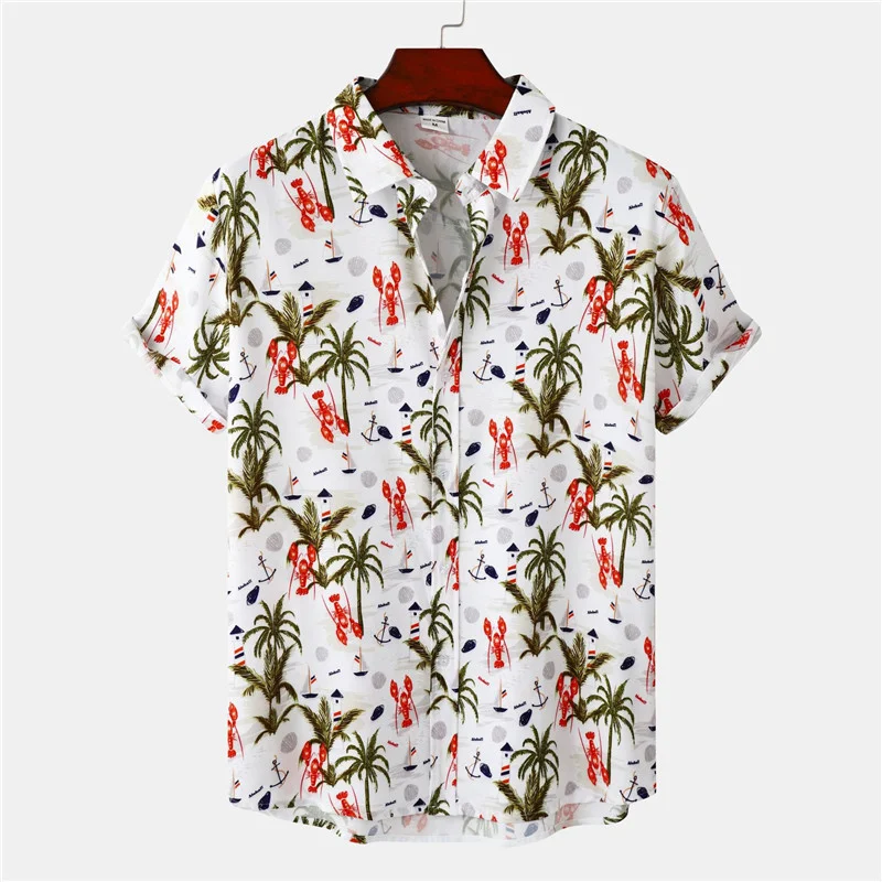 

Mens Short Sleeve Originality Lobster Pattern Printed Shirts Casual Summer Hawaiian Button Up Shirt Holiday Camisa Tops