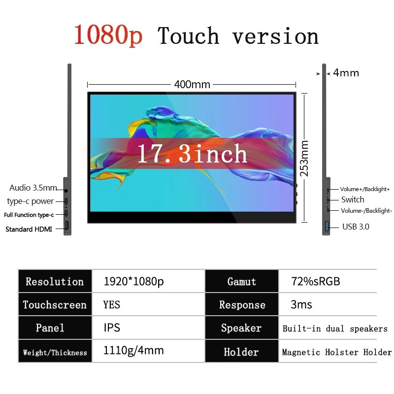 ޴  ġ ũ, Ȯ  PC Ʈ 繫 ӿ ÷̿, 1080p FHD CŸ USB HDMI ȣȯ, 17.3 ġ