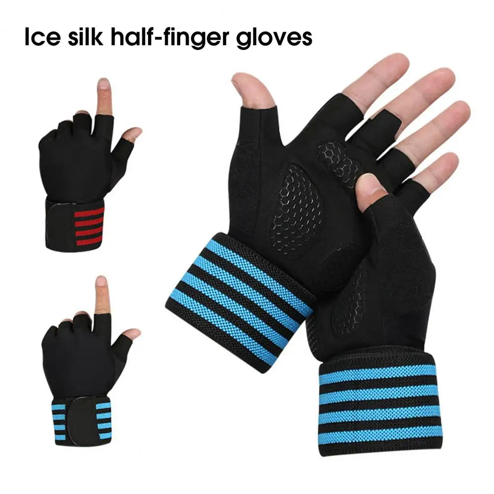 Fitness Gloves Non-slip Wear-resistant with Wrist Support Gym Half-finger Work Out Gloves 1 Pair For Cycling