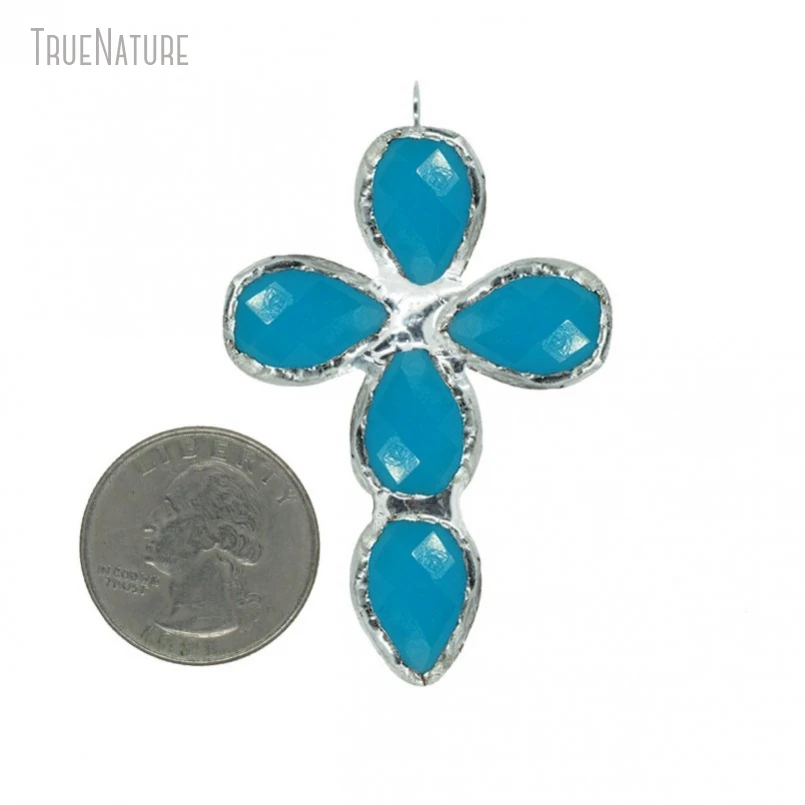 

10Pcs Wholesale Soldered Cross Jesus Christian Handmade Jewelry Faceted Blue Tin Glass Crystal Pendant PM29563