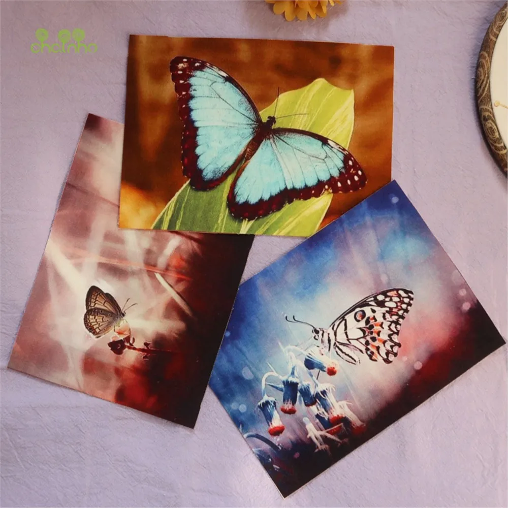 Chainho,Hand Dyed Cotton Fabric,Butterfly & Insect Series,DIY Sewing Purse,Bag,Book Cover,Home Decoration Material,15x20cm/Piece