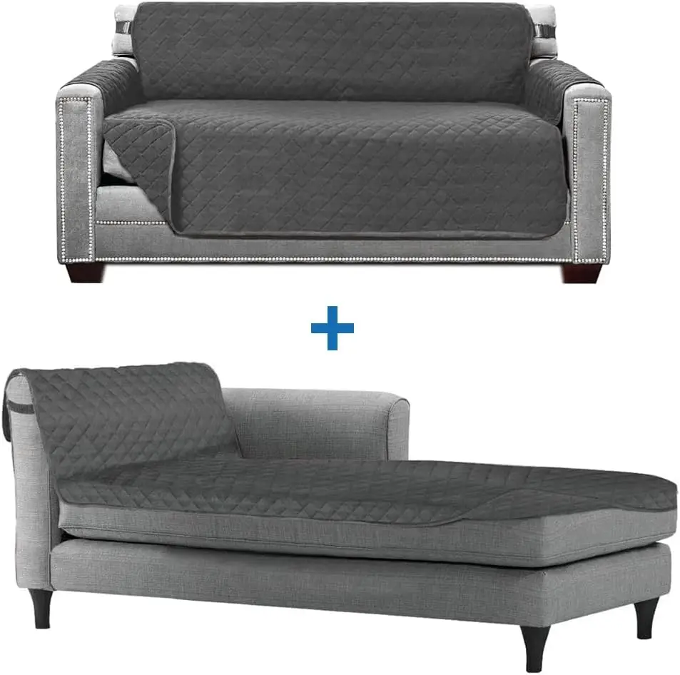

Shield Loveseat and Chaise Furniture Protectors, Both in Charcoal/Charcoal, Loveseat for Seat Width up to 54", Chaise for Se