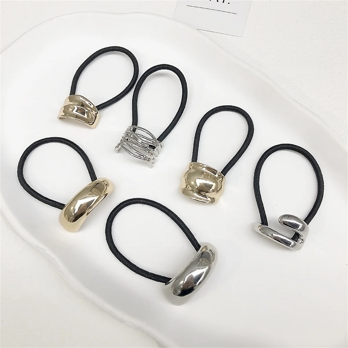 Metal geometric ponytail hair tie, simple and versatile small rubber band hair tie 3