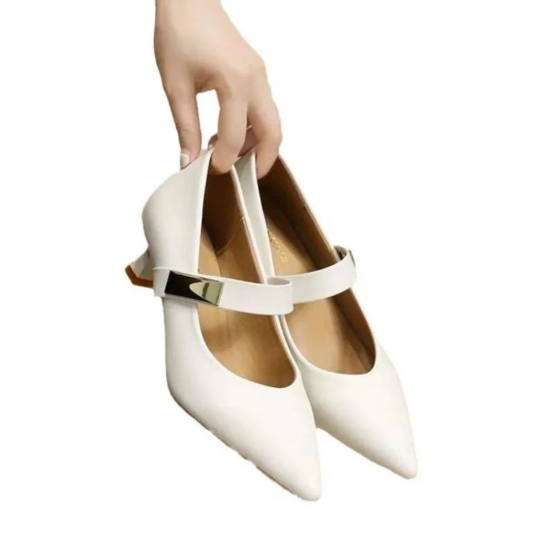 Fashion Metal Decorative Women Shoes New Pointed Slim Heels Temperament Women Shoes Shallow Cut Single Shoes for Women 5