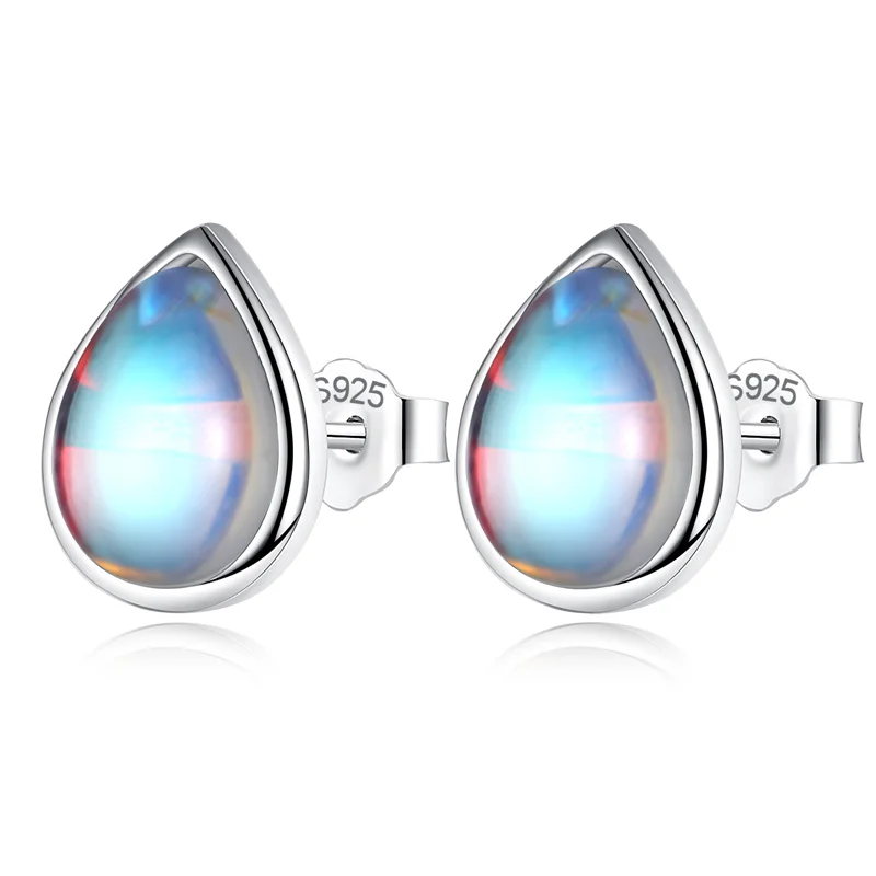 TrustDavis Genuine 925 Sterling Silver Sweet Water Drop Moonstone Stud Earrings For Fashion Women 92