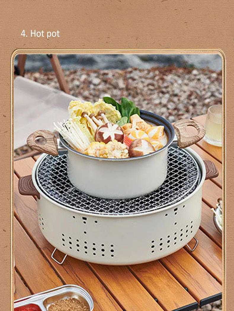 Multifunctional Carbon Grill Windproof Camping Cookwaree Portable Tabletop  Grill Mini Baking Pan Indoor Outdoor Travel Cooking