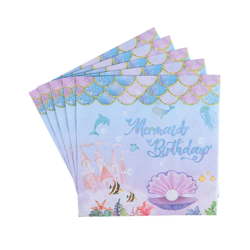 Mermaid Birthday Party Disposable Tableware Set Under The Sea Party Little Mermaid Girls 1st Birthday Decoration Shell Balloons