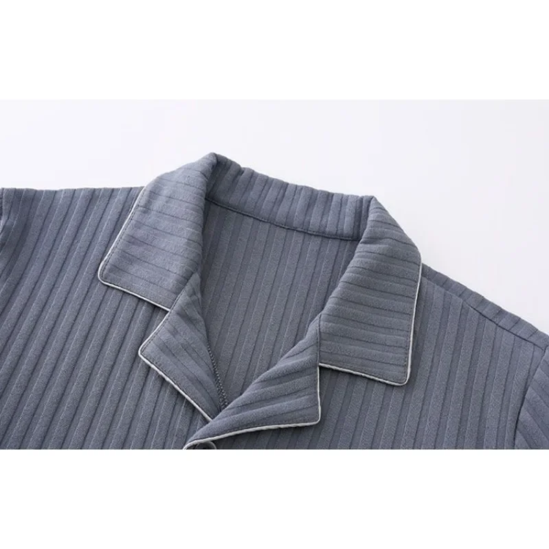 2024 New Winter Men Pajamas Pure Cotton Long Sleeved Sleepwear Spring Autumn Loose Young Middle-aged People V-neck Homewear Set