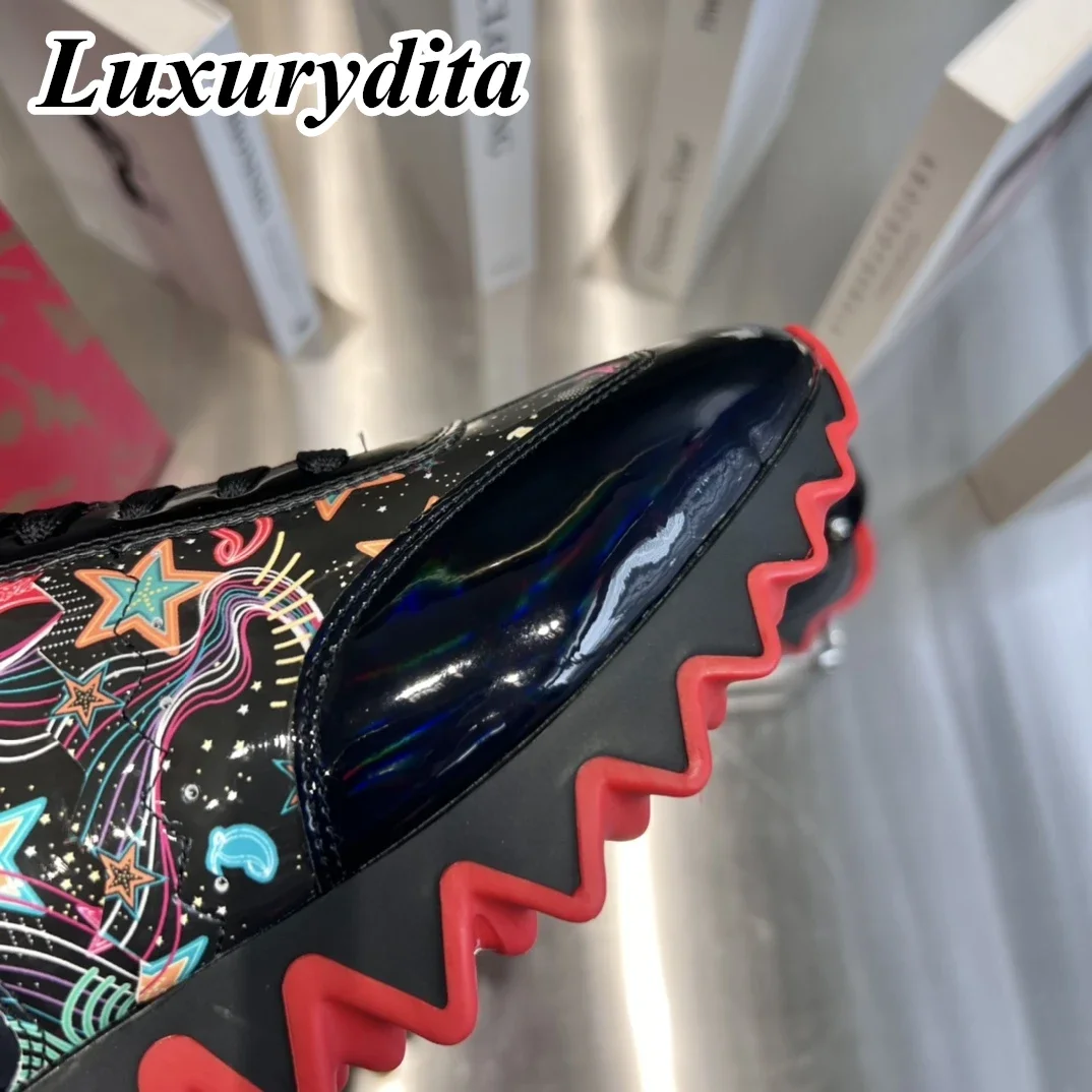 LUXURYDITA Designer Men Casual Sneakers Real Leather Rivet Luxury Womens Tennis Shoes 35-47 Fashion Unisex loafers HJ117