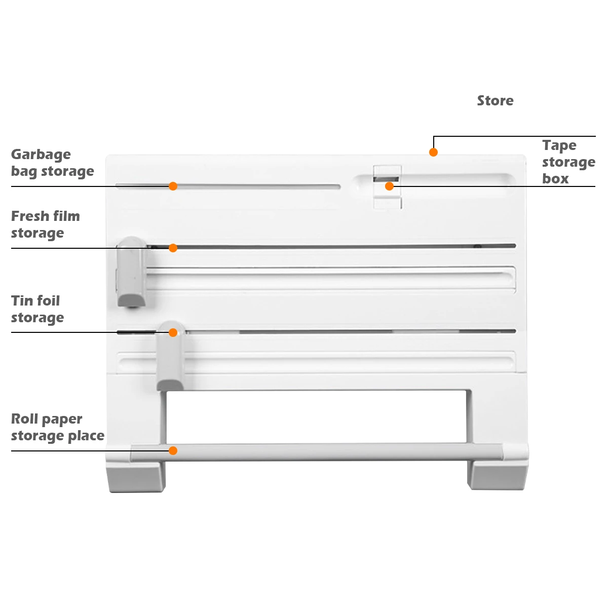 6 In1 Kitchen Wrap Dispenser Foil and Plastic Wrap Organizer with Roll Holder Wall Mounted Film Wrap Dispenser Easy Installation 4