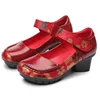 TIMETANG Soft Med Heels Vintage Style Genuine Leather Shoes Personality Casual Women's Pumps Summer Cowhide Retro Floral Handmad 4