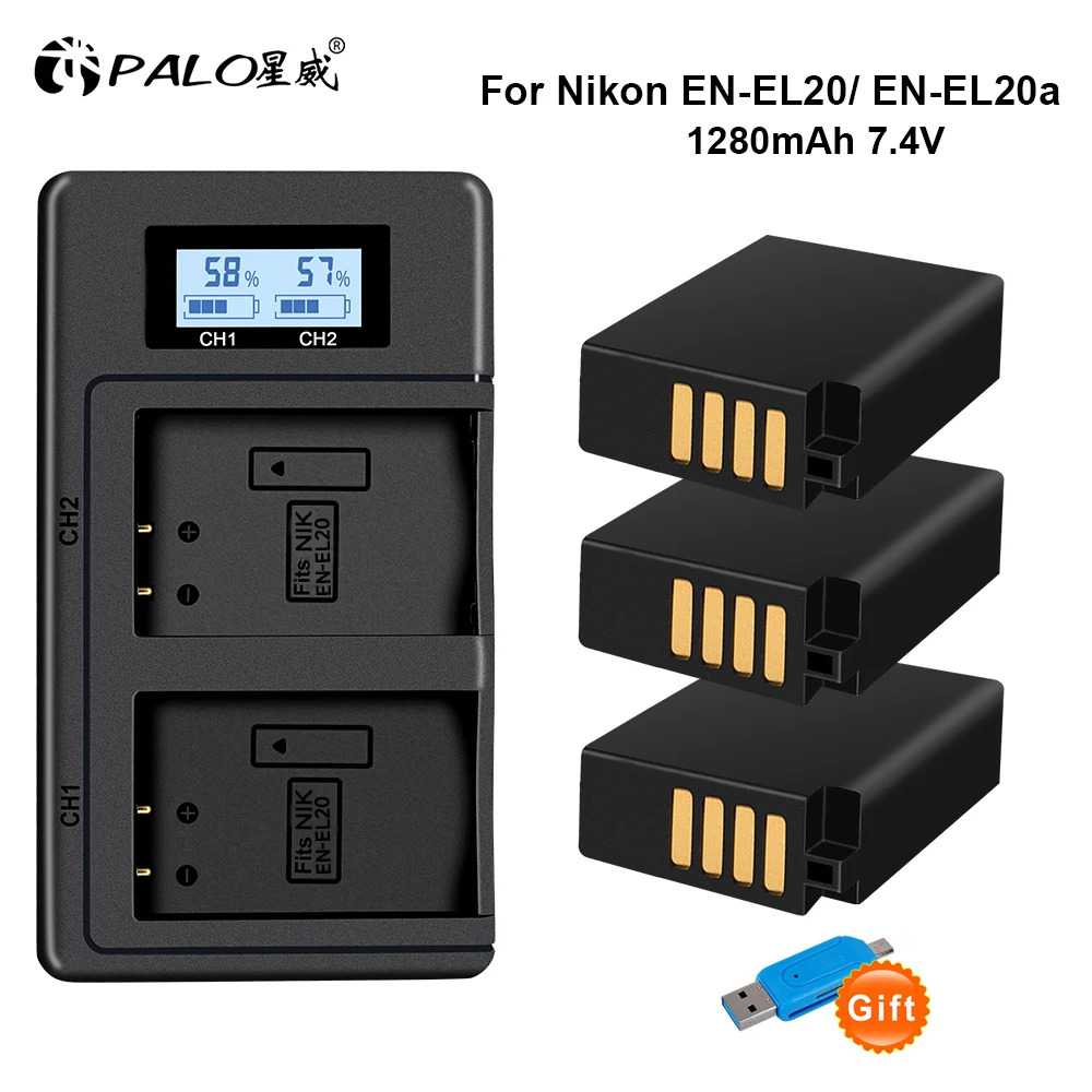 EN-EL20A EN-EL20 Battery + LCD Dual Charger for for Nikon Coolpix