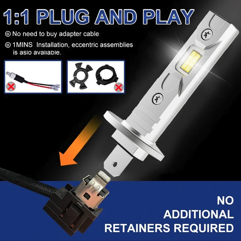 1:1 Plug and Play H1 LED Headlight Bulks High Power CanBus Ready with Smart Temperature Control for Superior Lighting 2025