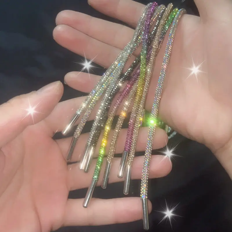 Shoelaces 1Pcs Luxury Rhinestone Rainbow Diamond Round for Sneakers 100/120/140/160CM DIY Strings shoe laces shoe accessories