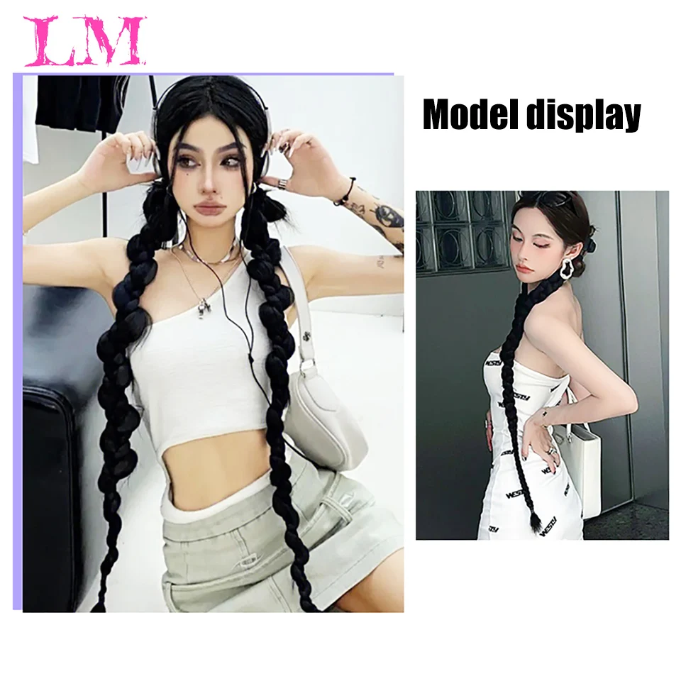 LM 롱 스트레이트 합성 포니테일, 탄성 밴드로 감싸는 스트레이트 포니테일 연장, 여성용 내열성 포니테일