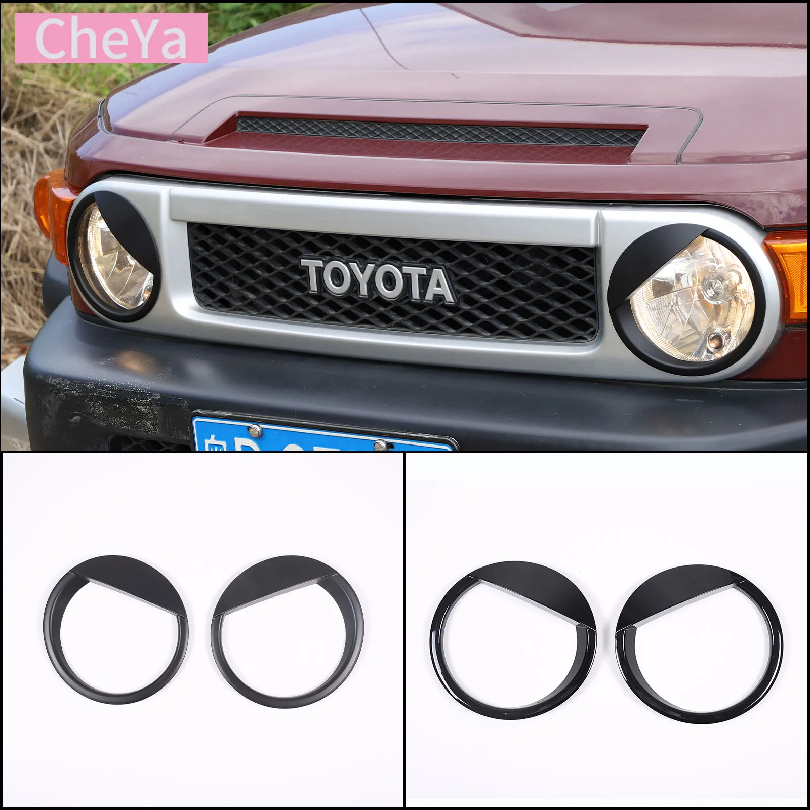 

ABS Matt Black Car Headlight Decoration Frame For Toyota FJ Cruiser 2007-2021 Angry Birds Eye Cover Bezel Exterior Accessories