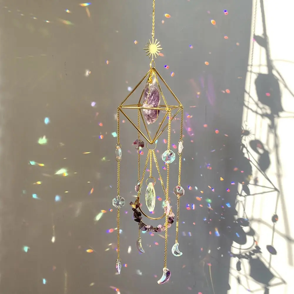 

Purple/Pink/Green/Blue Sun Catcher Beautiful 17 Inch Metal Window Decoration Accessories Crystal Decorative Pendant Office