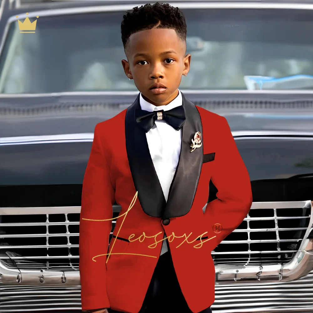 Children's floral suit dress 2-piece suit, boy wedding party birthday dinner tuxedo (jacket + black trousers)