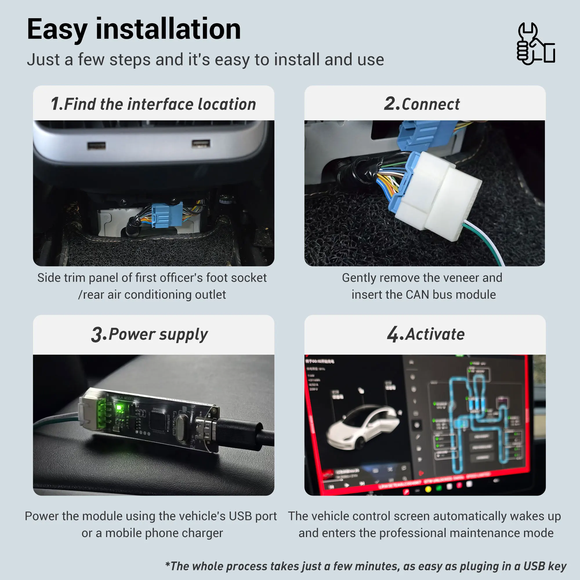 For Maintenance Activator 2019+ Model 3/Y V12, USB & CAN Plug-and-Play, Support