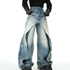FEWQ Niche Design Men's Jeans Patchwork Layered Multi-wasit Worn-out Solid Color Wide Leg Straight Male Denim Pants 2025 24K1304 4