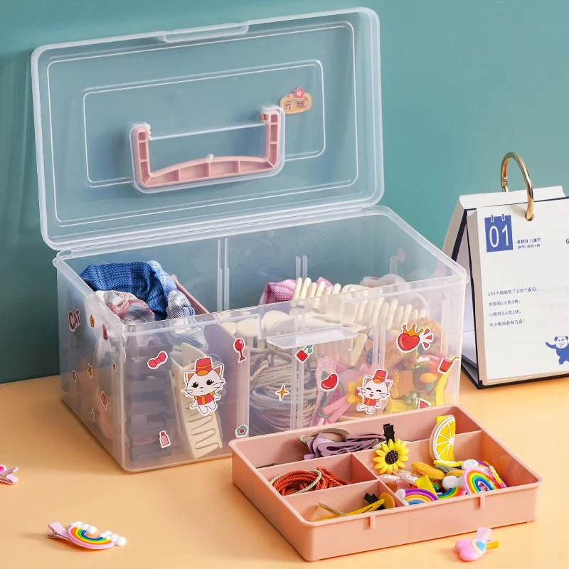 Storage box handheld portable double layer storage box transparent multifunctional outdoor storage and organisation