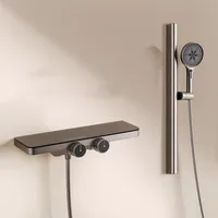 ห้องน้ําก๊อกน้ําชุดทองเหลืองดิจิตอลแสดงสีขาวสีเทาอ่างอาบน้ําก๊อกน้ําสไตล์แผ่นใหญ่ Thermostatic สไตล์ Slid Bar 5