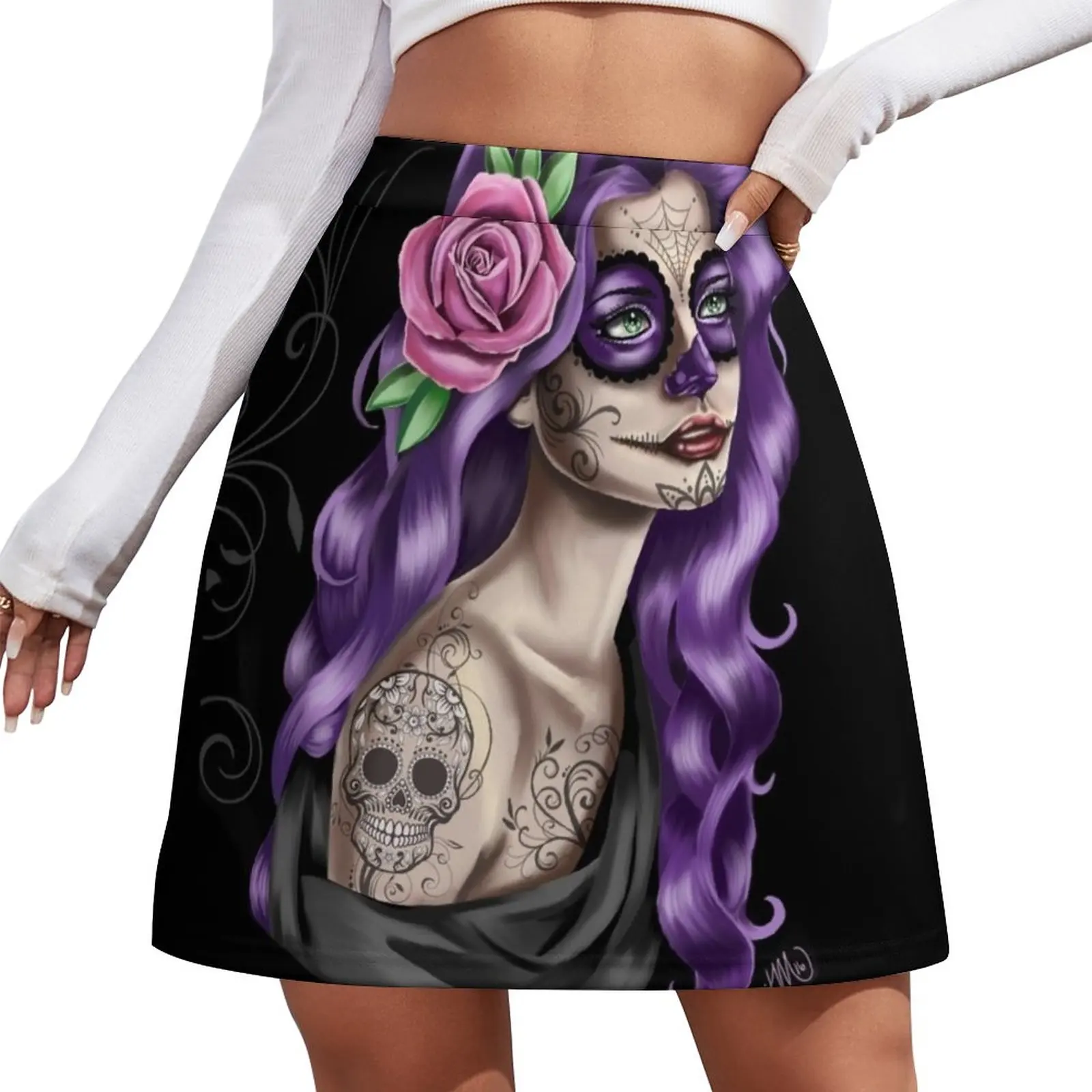 Day of the Dead Girl Mini Skirt korean clothes ladies korean style midi skirt for women 90s vintage clothes