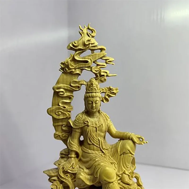 Solid Wood Water Moon Guanyin Statue,Finely Carved Chinese Buddha Statues,Modern Art Sculpture,Home Decoration, Feng Shui
