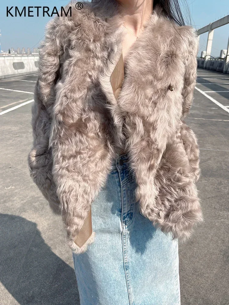 Natural Little Lake Sheep Fur Jackets for Women 2024 Real Fur Coat Womens Luxury Winter Fashion Two Sides Wear Leather Jacket