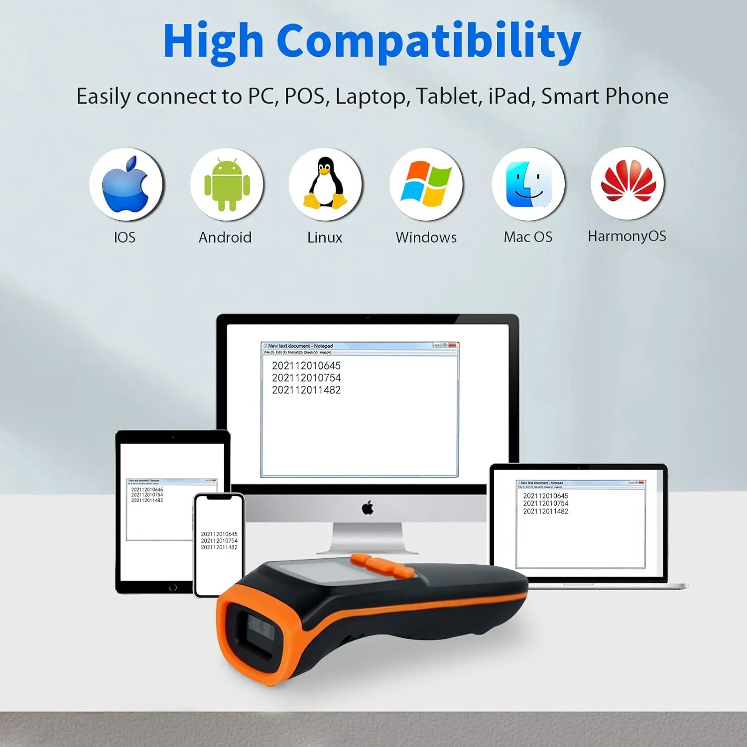 Wireless 2D Inventory Scanner Bluetooth QR Barcode Data Collector Portable Warehouse Inventory Reader with LCD Screen Display